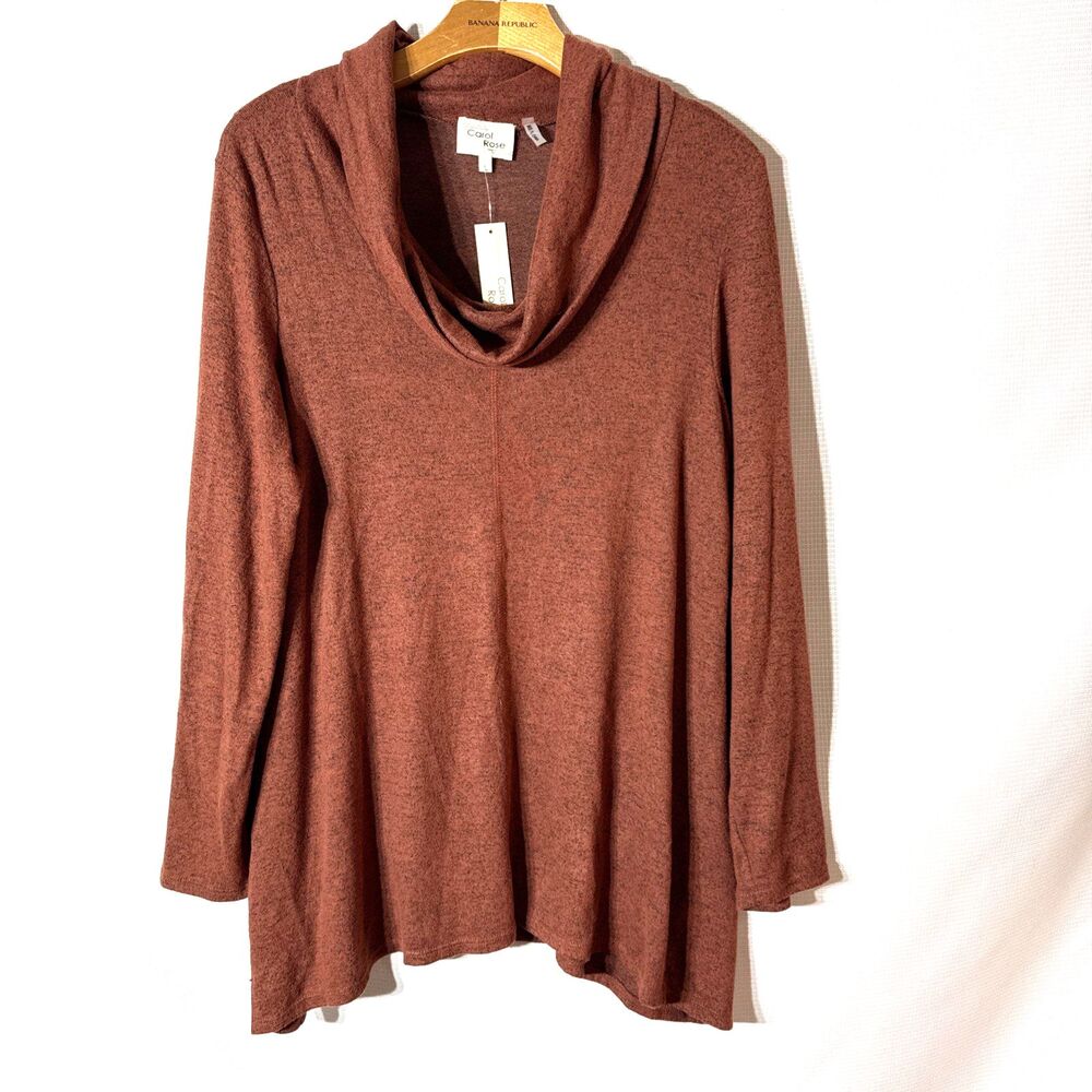 Carol Rose Pullover Soft LS Cowl Neck Lightweight Flowy Cognac Sweater - L - NWT